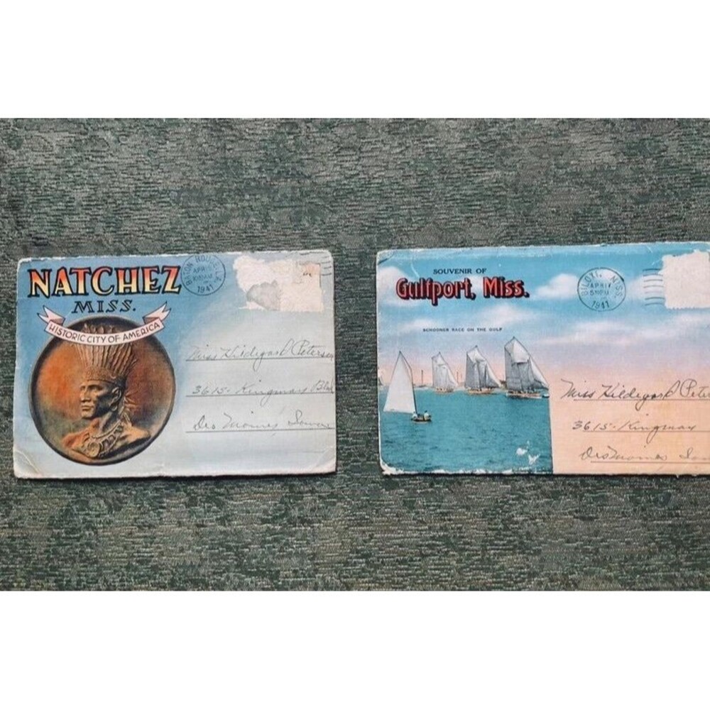 Vintage 1941 Mississippi Souvenir Postcard Folders Natchez Gulfport